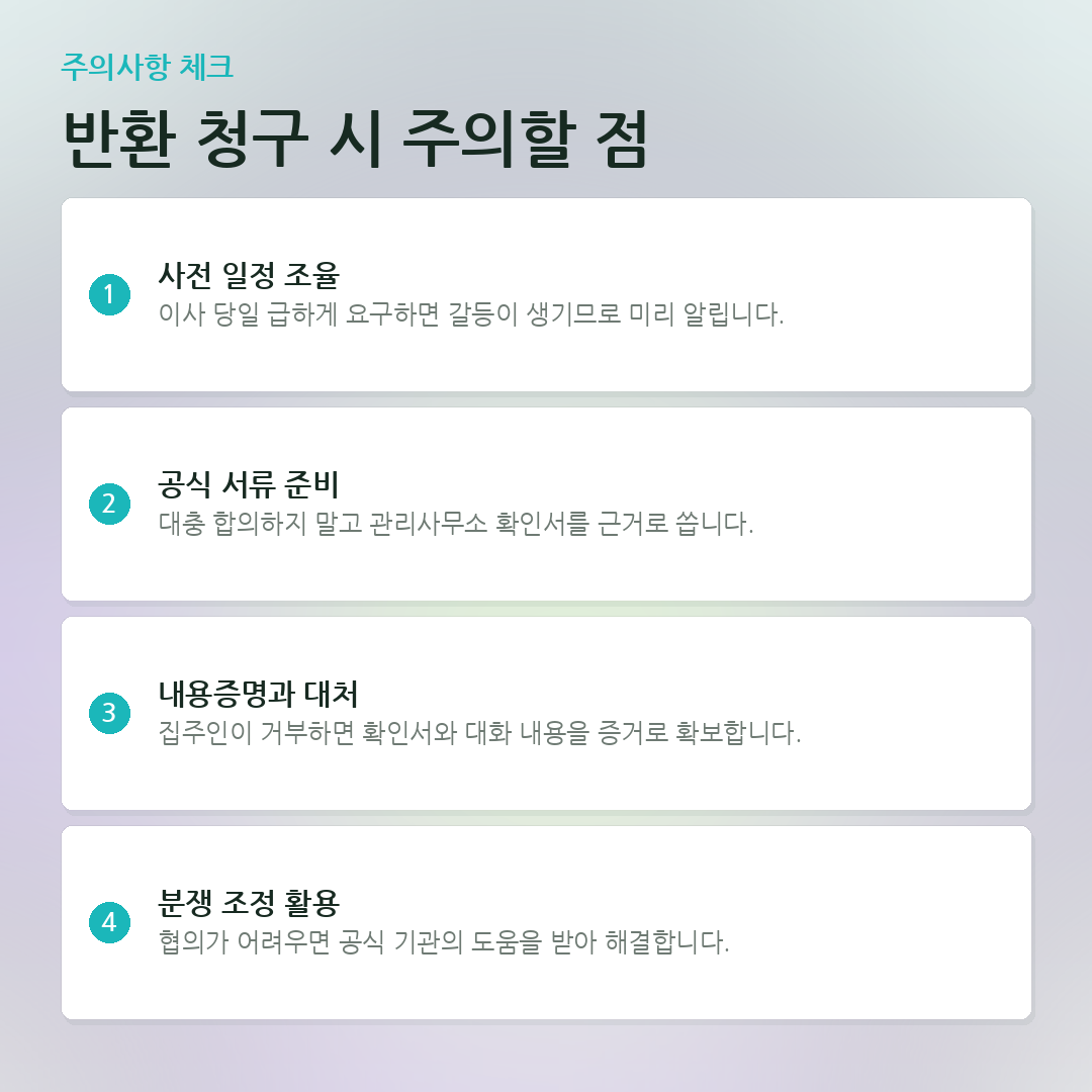 반환 청구 시 주의할 점 요약 카드