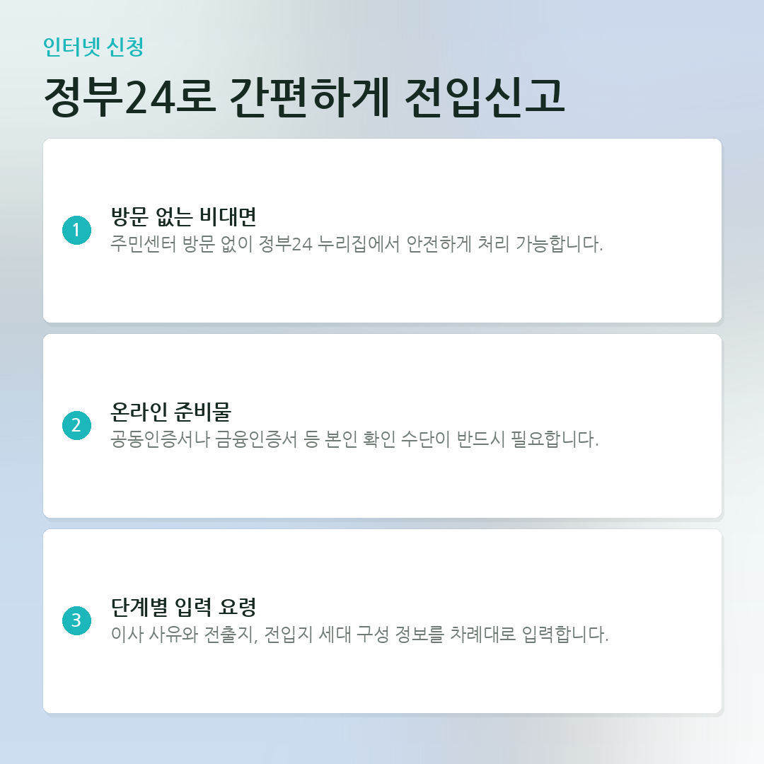 정부24로 간편하게 전입신고 요약 카드