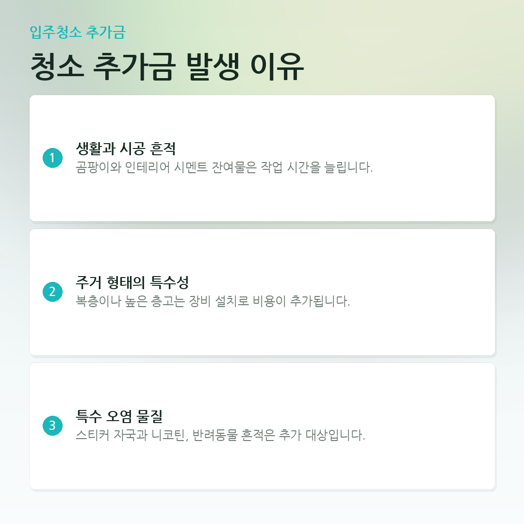 청소 추가금 발생 이유 요약 카드