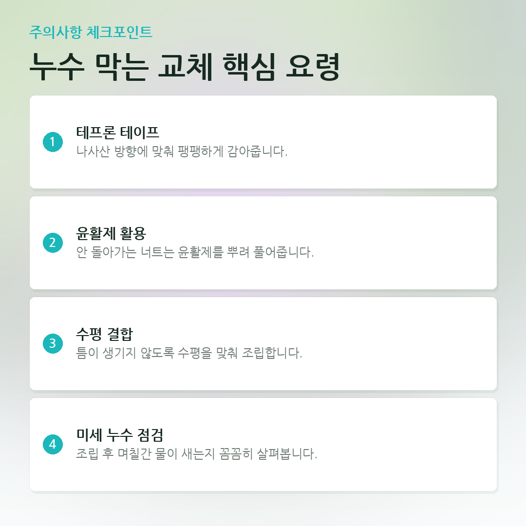 누수 막는 교체 핵심 요령 요약 카드