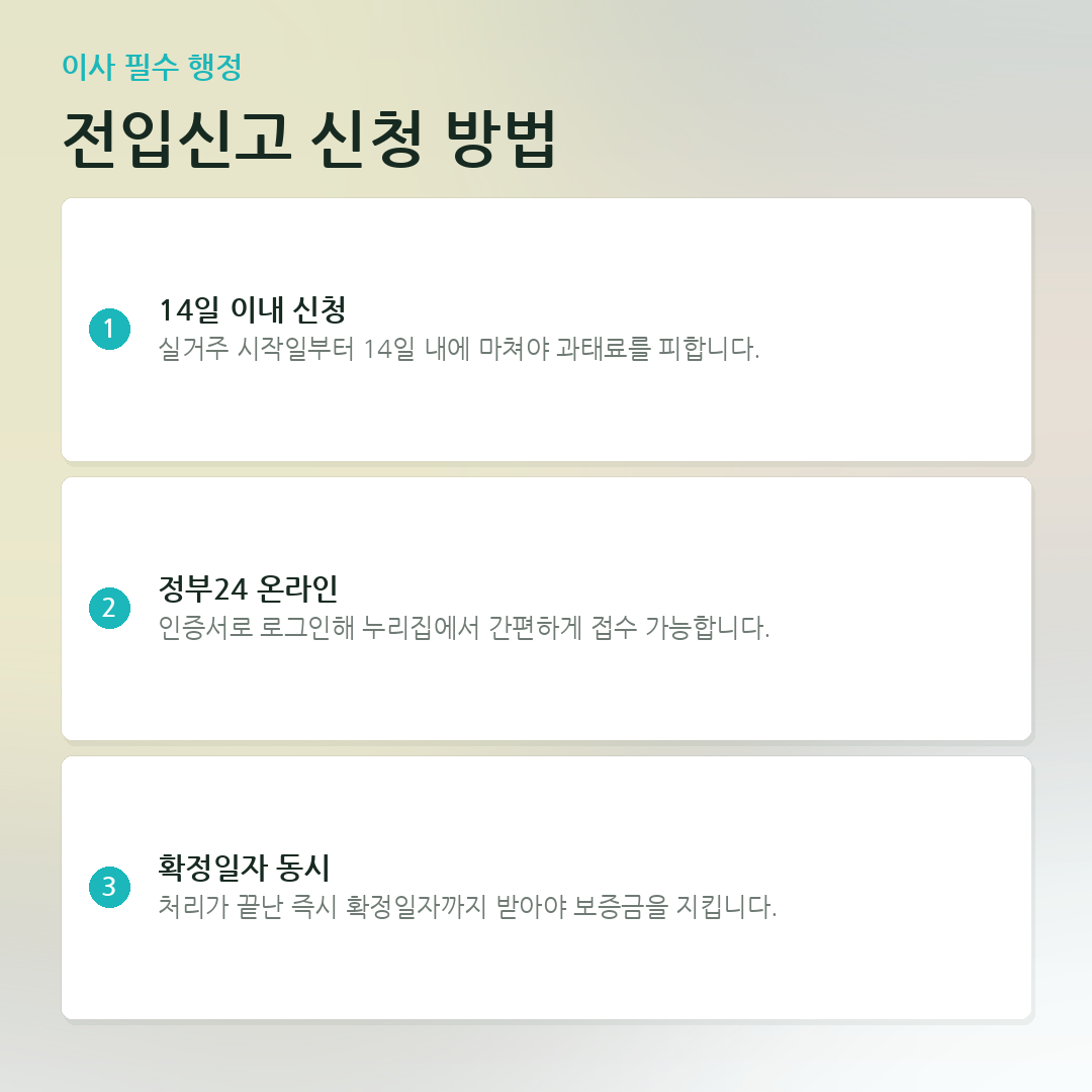 전입신고 신청 방법 요약 카드