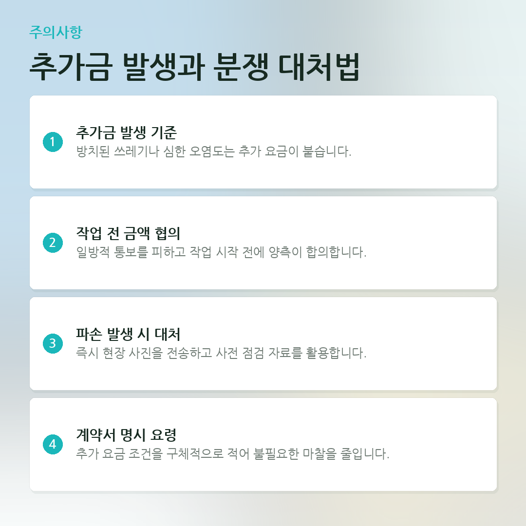 추가금 발생과 분쟁 대처법 요약 카드