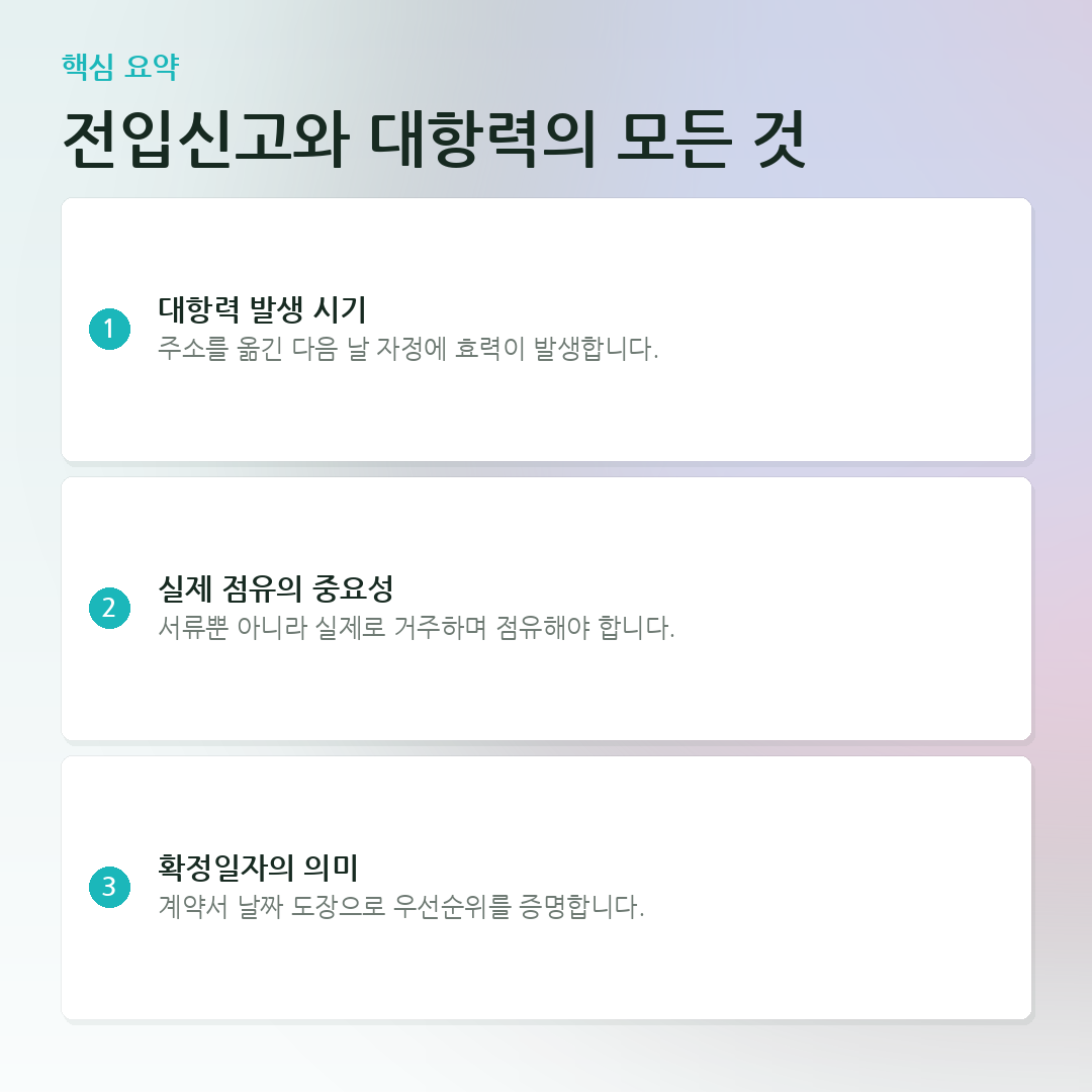 전입신고와 대항력의 모든 것 요약 카드