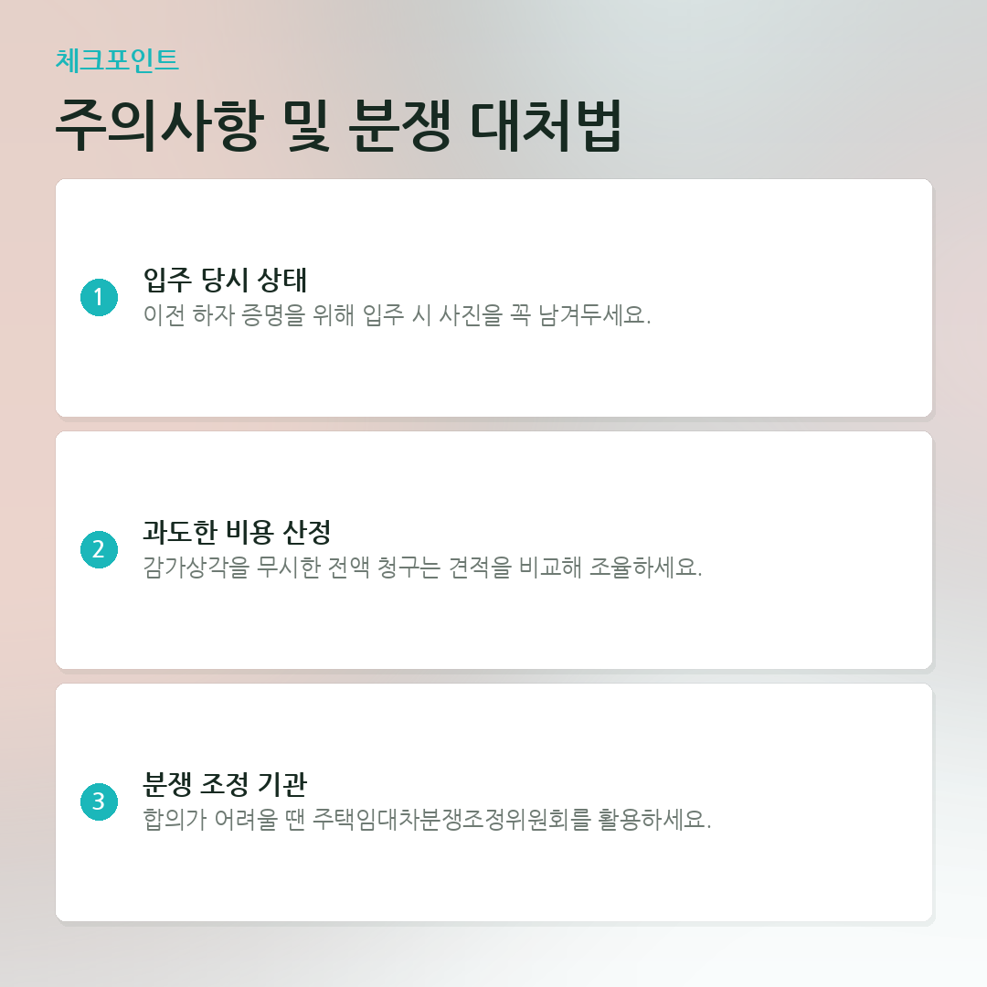 주의사항 및 분쟁 대처법 요약 카드