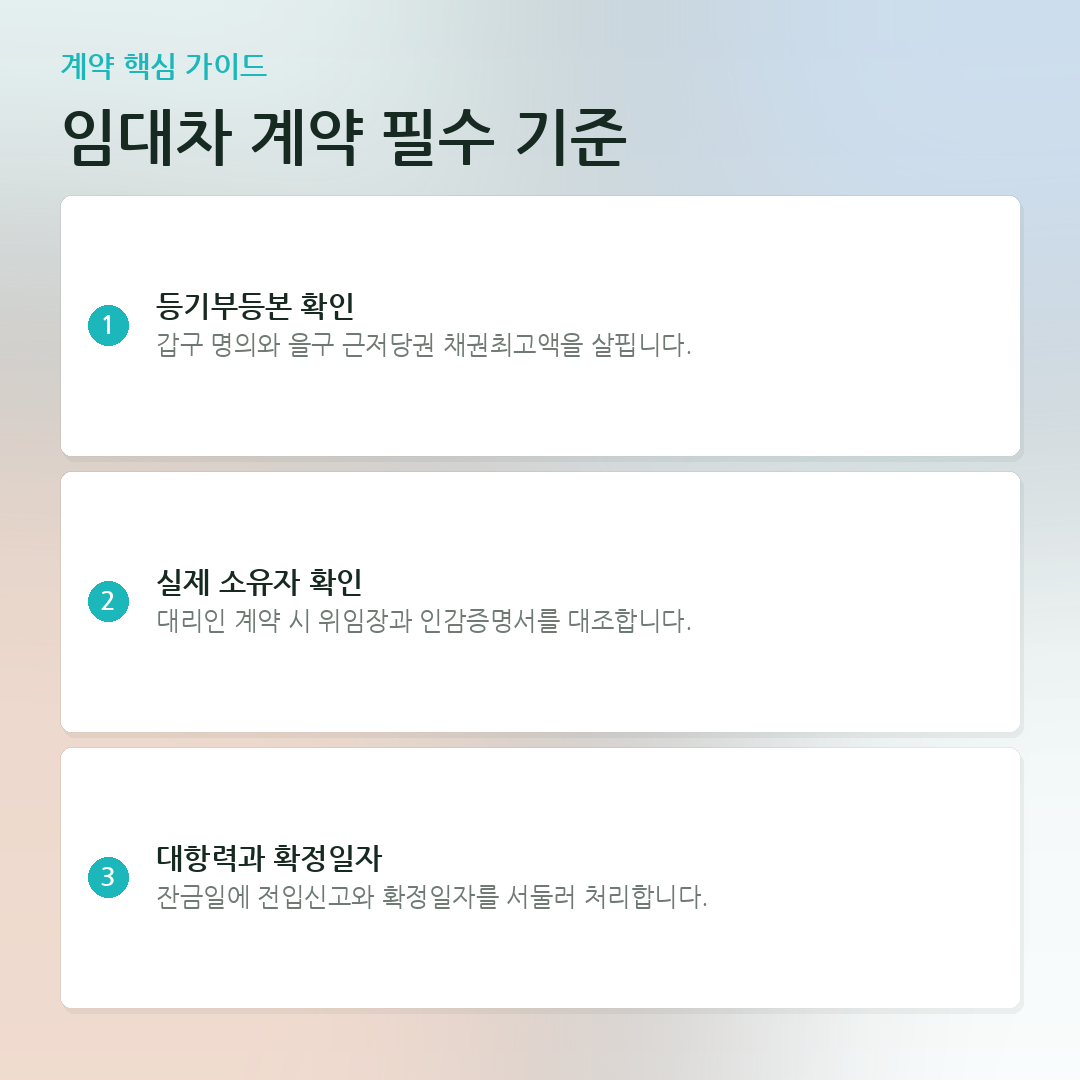 임대차 계약 필수 기준 요약 카드