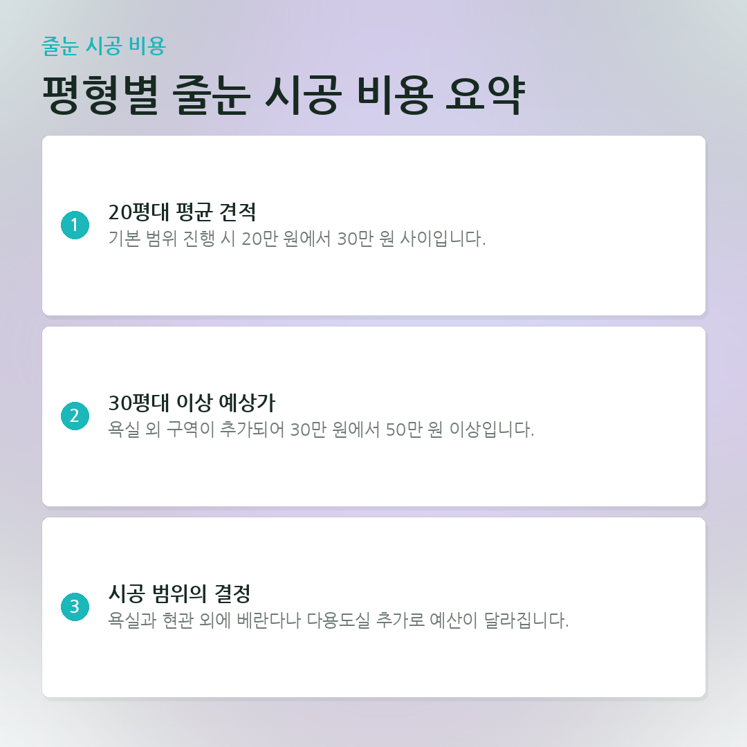 평형별 줄눈 시공 비용 요약 요약 카드