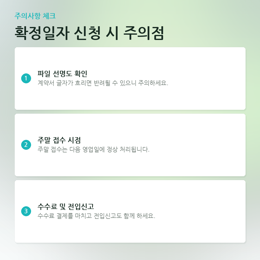 확정일자 신청 시 주의점 요약 카드