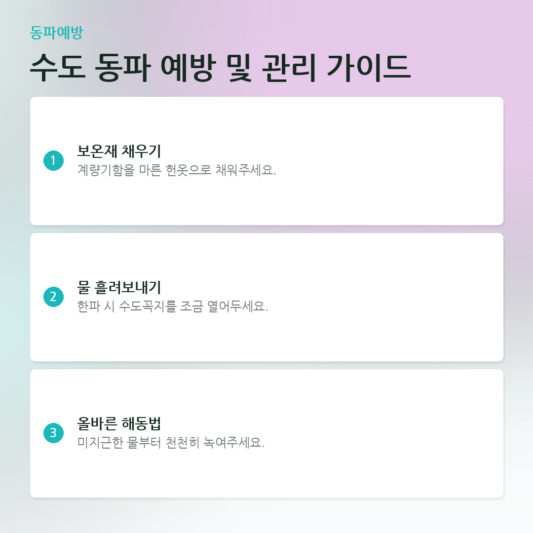 수도 동파 예방 및 관리 가이드 요약 카드