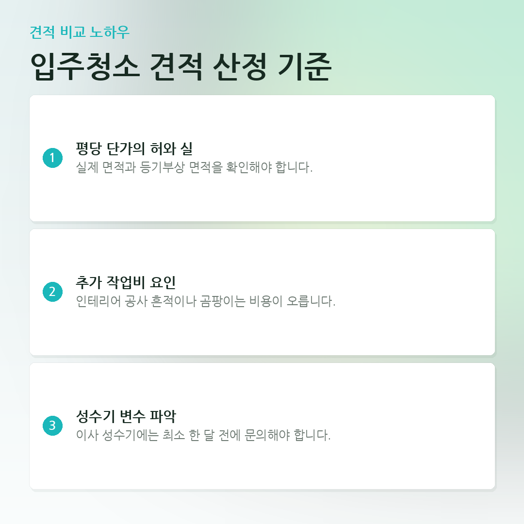 입주청소 견적 산정 기준 요약 카드