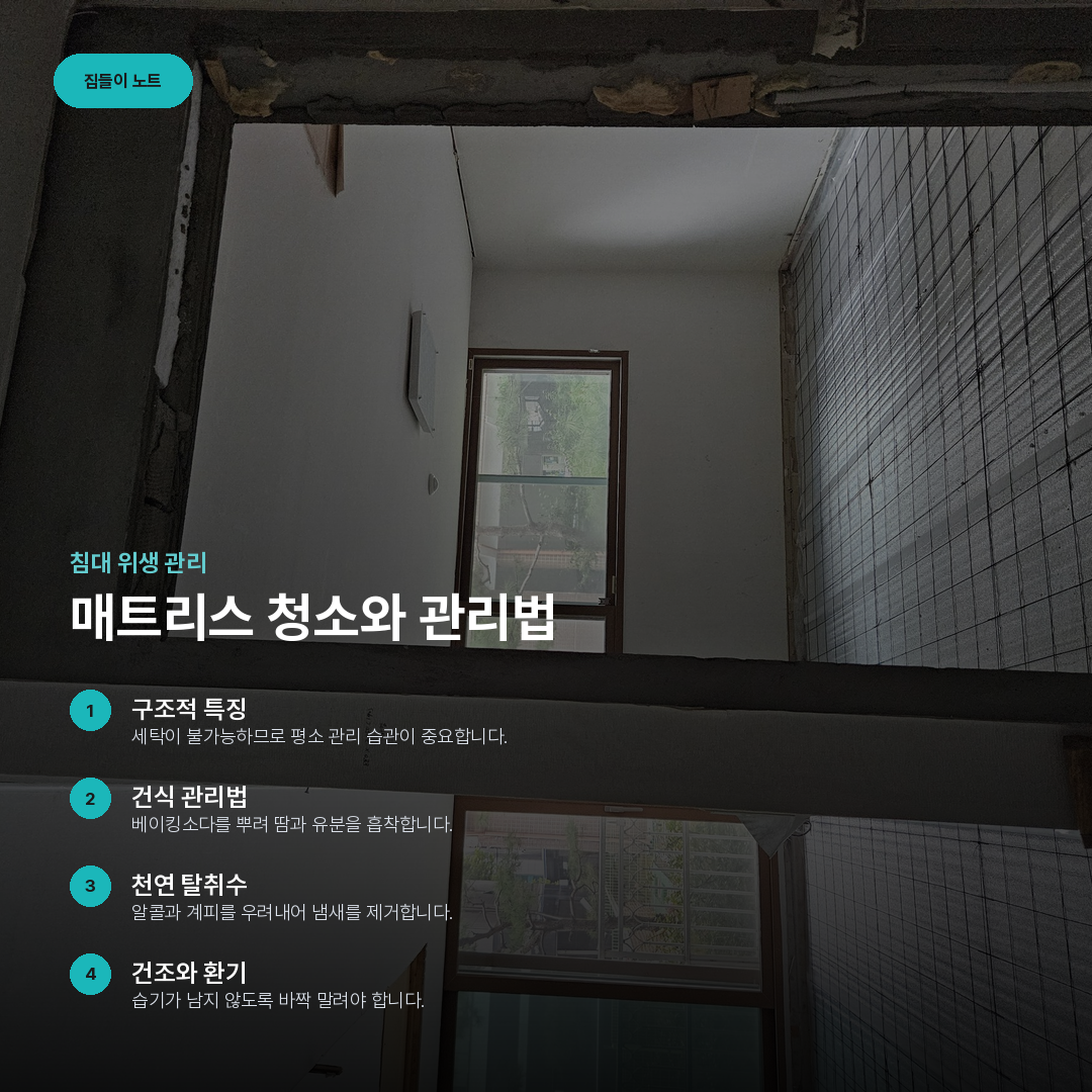 매트리스 청소와 관리법 요약 카드
