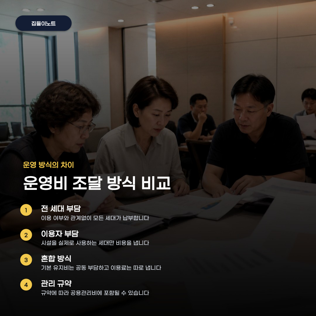 아파트 커뮤니티 시설 관리비 부과 방식과 운영 주체에 따라 차이가 납니다